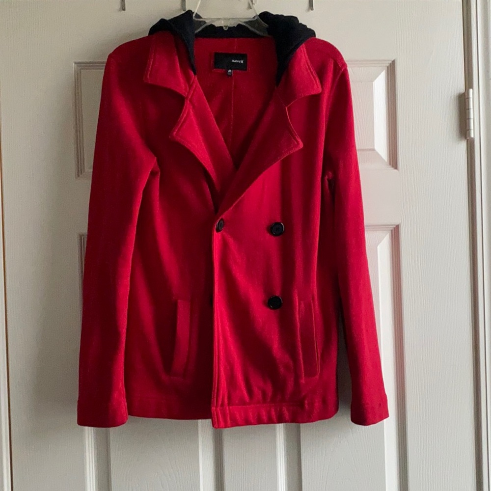 Red Hurley jacket with black hood